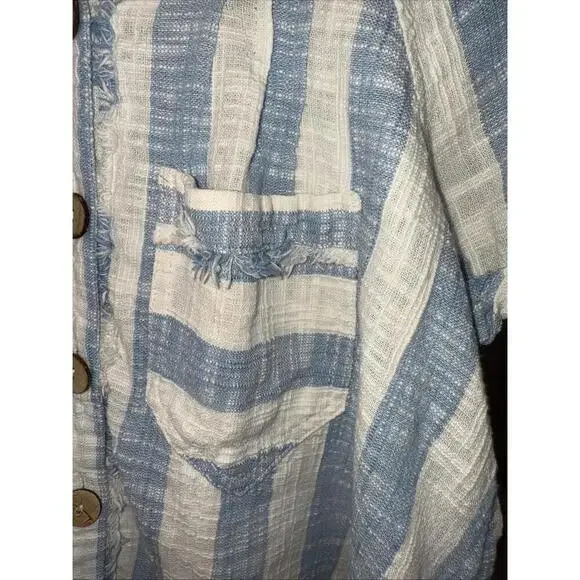 We the Free Classic Boho‎ Beach Gauze Cropped Fringe Striped Button Blouse Small - Picture 10 of 15
